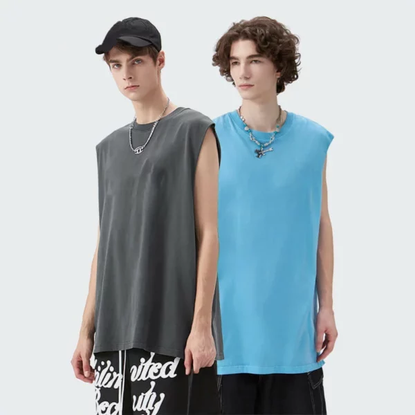Mens acid wash loose fit tank top