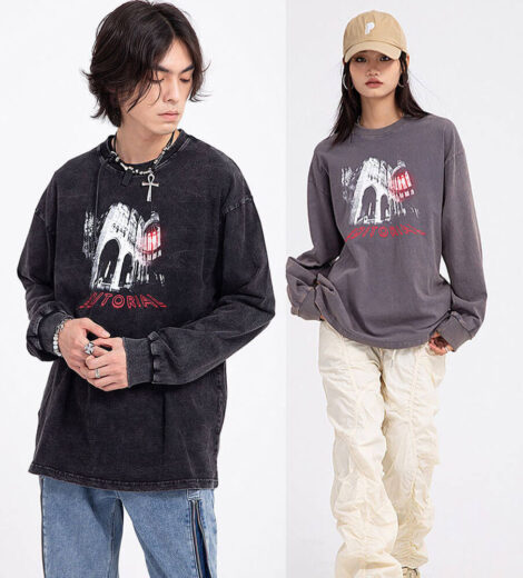 Acid wash unisex T shirt vintage with custom printing