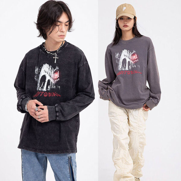 Acid wash unisex T shirt vintage with custom printing