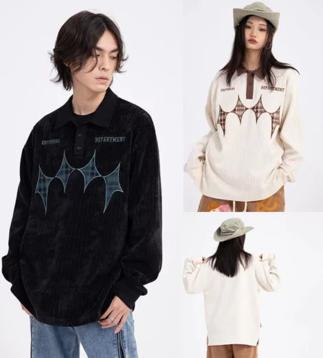Applique embroidery loose fit drop shoulder unisex polo shirt