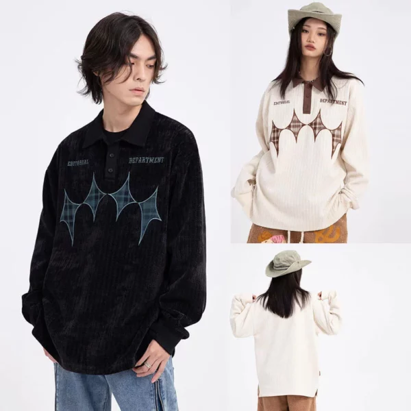 Applique embroidery loose fit drop shoulder unisex polo shirt