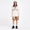 Applique embroidery loose fit drop shoulder unisex polo shirt - Image 3