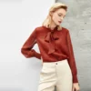 Crape blouse with bowknot tied collar - Image 2