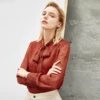 Crape blouse with bowknot tied collar - Image 5