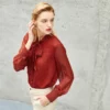 Crape blouse with bowknot tied collar - Image 6
