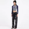 Contrast raglan long sleeve cropped women’s T shirt - Image 10