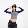 Contrast raglan long sleeve cropped women’s T shirt - Image 13
