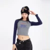 Contrast raglan long sleeve cropped women’s T shirt - Image 11