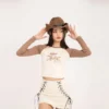 Contrast raglan long sleeve cropped women’s T shirt - Image 3