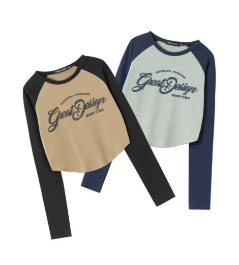 Contrast raglan sleeve printed women’s T shirt