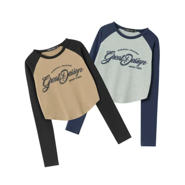 Contrast raglan sleeve printed women’s T shirt