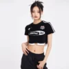 Contrast splice gym cropped T shirt with tapes custom printing - Image 9