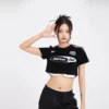 Contrast splice gym cropped T shirt with tapes custom printing - Image 8