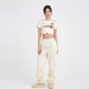Contrast splice gym cropped T shirt with tapes custom printing - Image 5
