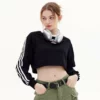Cropped fleece sweatshirt with long sleeve side tapes - Image 8