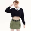 Cropped fleece sweatshirt with long sleeve side tapes - Image 7