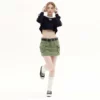Cropped fleece sweatshirt with long sleeve side tapes - Image 6