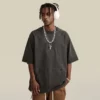 Custom acid wash kangaroo pocket raglan sleeve drawstring T shirt - Image 7