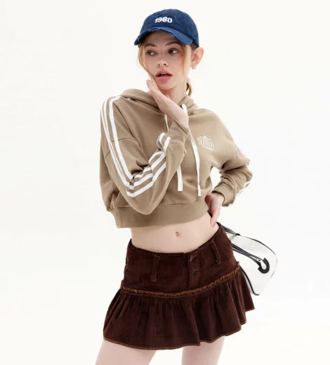 Custom cropped loose fit hoodie with taped sleeves