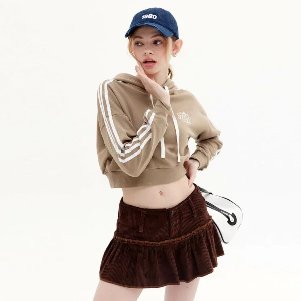 Custom cropped loose fit hoodie with taped sleeves
