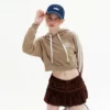 Custom cropped loose fit hoodie with taped sleeves - Image 3