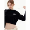 Custom cropped loose fit hoodie with taped sleeves - Image 7