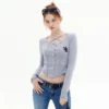Custom open button round neck cropped top - Image 4