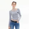 Custom open button round neck cropped top - Image 3
