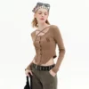 Custom open button round neck cropped top - Image 10