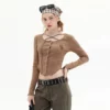 Custom open button round neck cropped top - Image 9