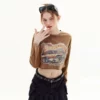 Custom printed vintage stone wash cropped women T shirt - Image 4