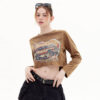 Custom printed vintage stone wash cropped women T shirt - Image 2