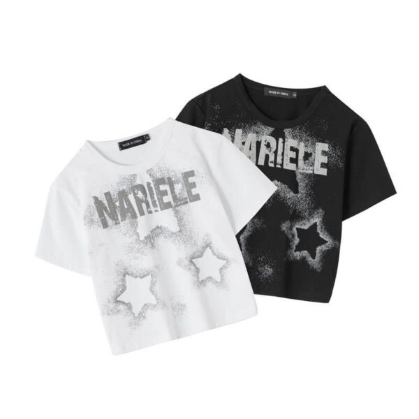 Customized reflective printed crew neck cropped women’s T shirt