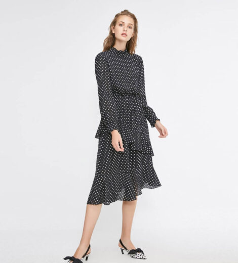 Polka dot chiffon dresses women casual