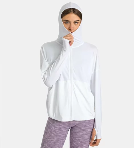 UPF50 dri fit thumb hole zipper up hoodie