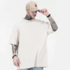 Heavyweight cotton mens drop shoulder flatlock t shirt - Image 4