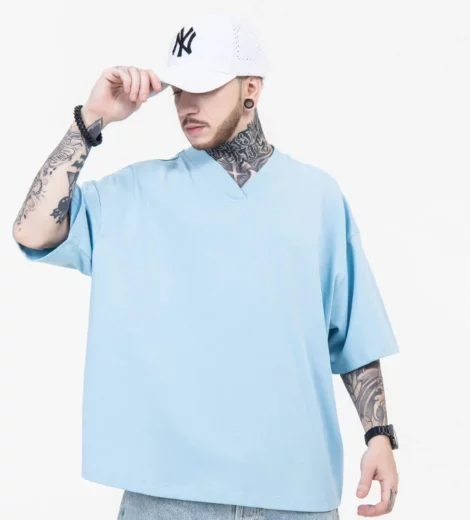 Ribbed v neck heavyweight loose fit mens t shirt