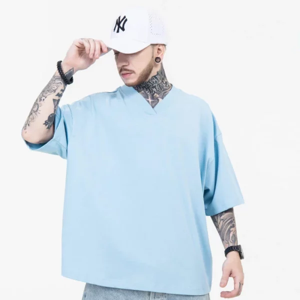 Ribbed v neck heavyweight loose fit mens t shirt