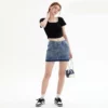 Scoop neck ribbed cropped top womens curved hem t shirt - Image 6