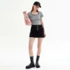 Scoop neck ribbed cropped top womens curved hem t shirt - Image 3