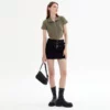 Two way zipper polo neck curved hem slim fit womens t shirt - Image 4