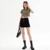 Two way zipper polo neck curved hem slim fit womens t shirt - Image 5