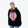 Oversized fit fleece hoodie with love printing - Image 3