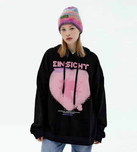 Oversized fit fleece hoodie with love printing