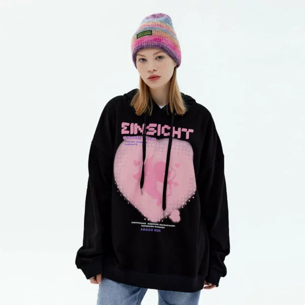 Oversized fit fleece hoodie with love printing