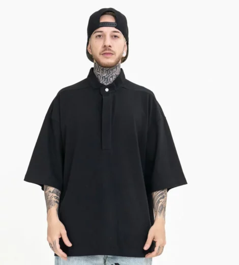 Henley collar oversized drop shoulder t shirt