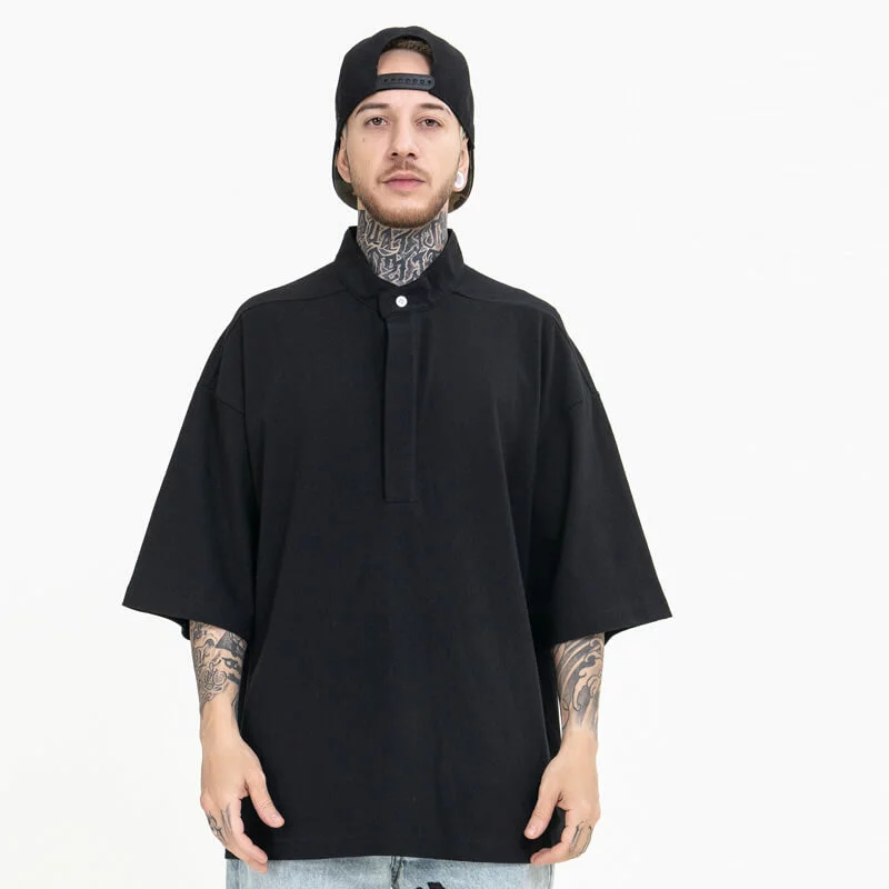 Henley collar oversized drop shoulder t shirt
