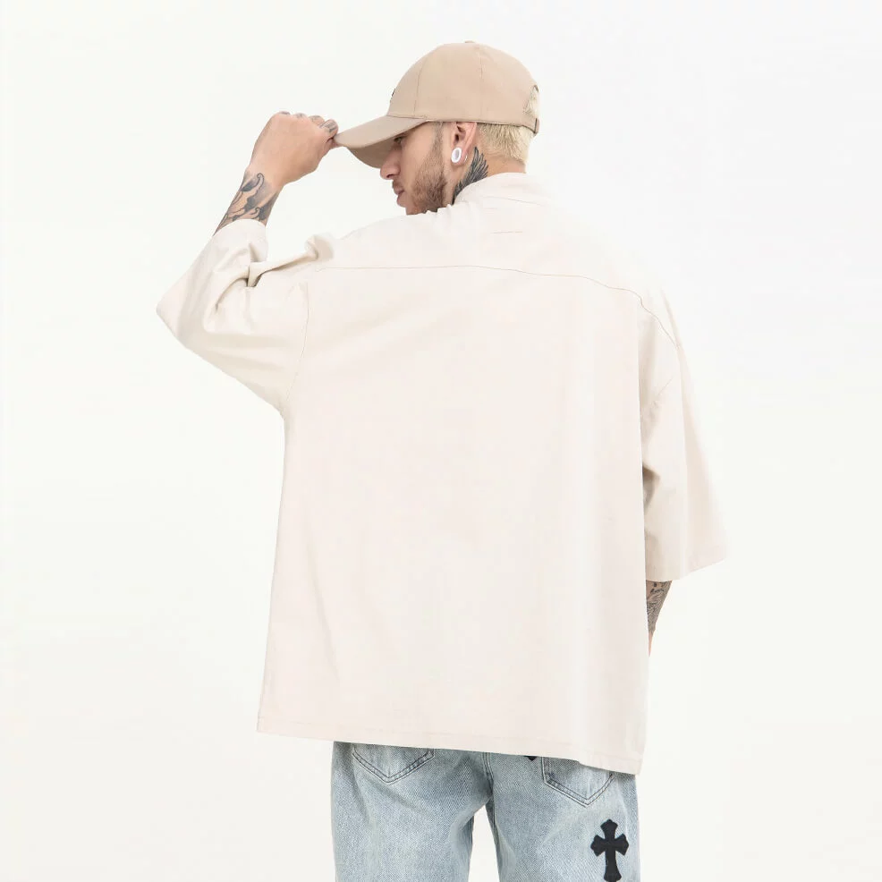 Henley collar oversized drop shoulder t shirt - Image 5