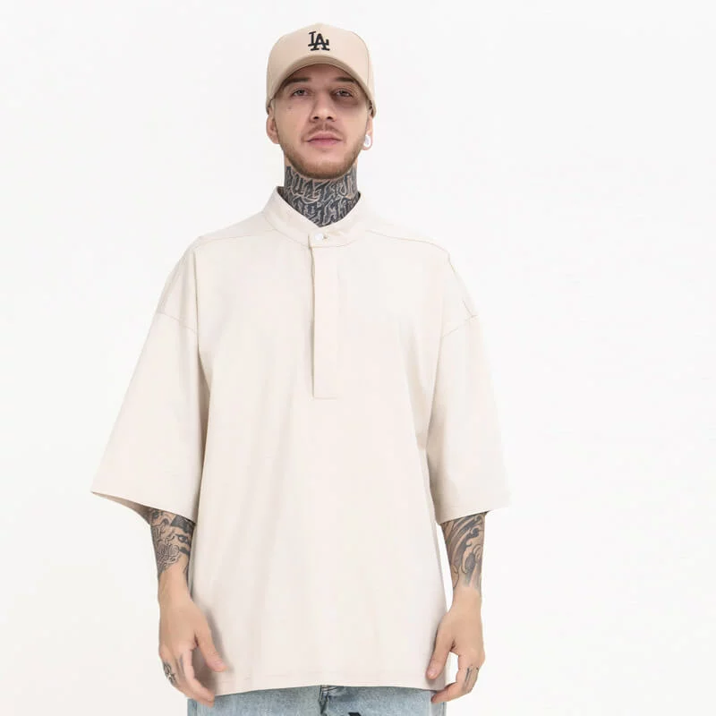 Henley collar oversized drop shoulder t shirt - Image 4
