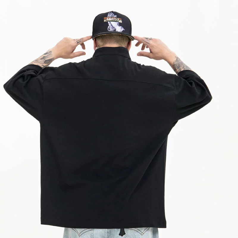 Henley collar oversized drop shoulder t shirt - Image 3